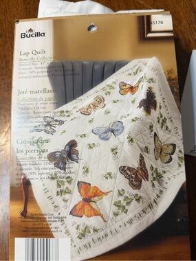 Bucilla Butterfly Embroidered Lap Quilt Top with Multicolor Butterflies 45x45